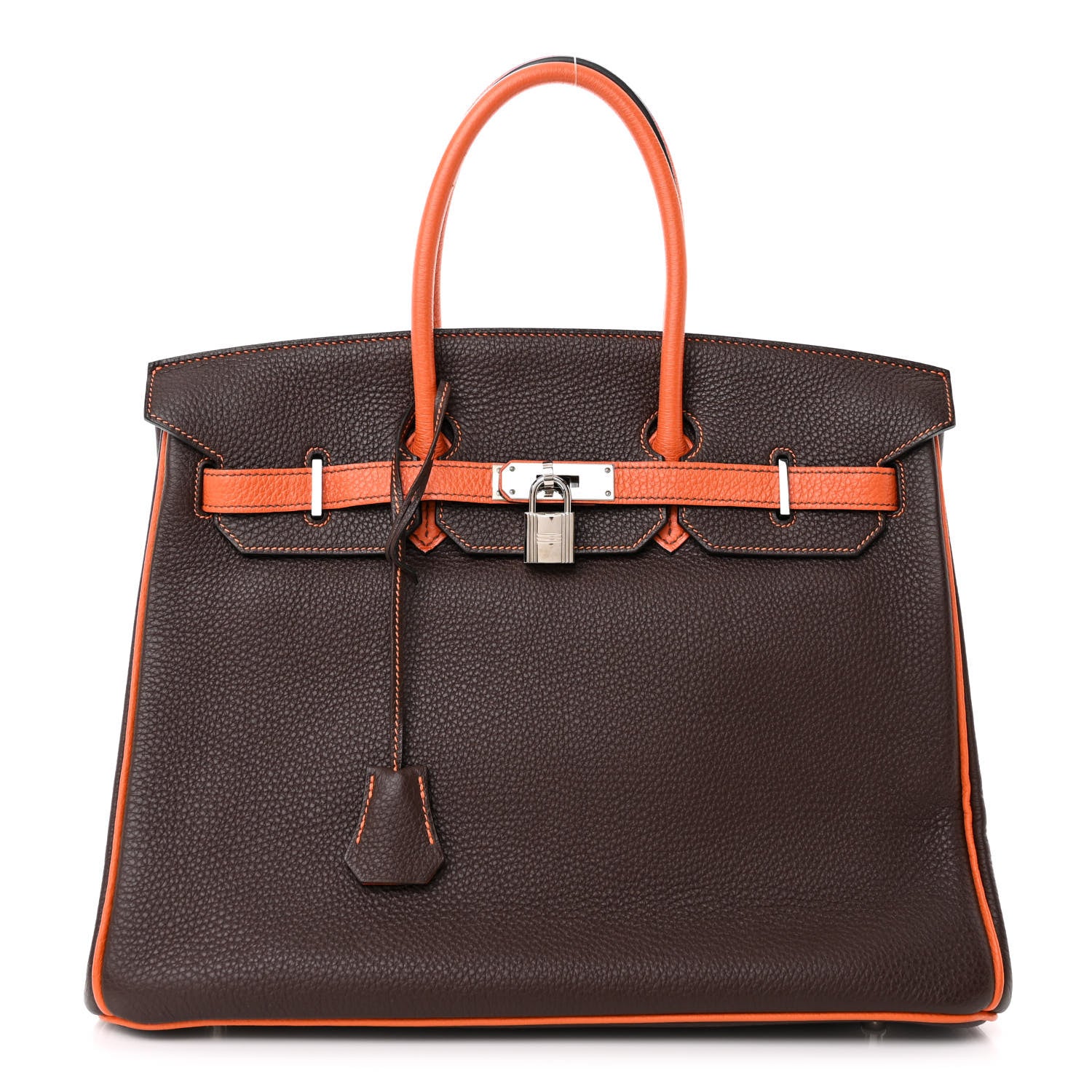 Hermes Togo Bi Color Horseshoe Birkin 35 Chocolate Orange 1 of 12