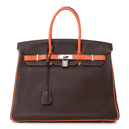 Hermes Togo Bi Color Horseshoe Birkin 35 Chocolate Orange 1 of 12