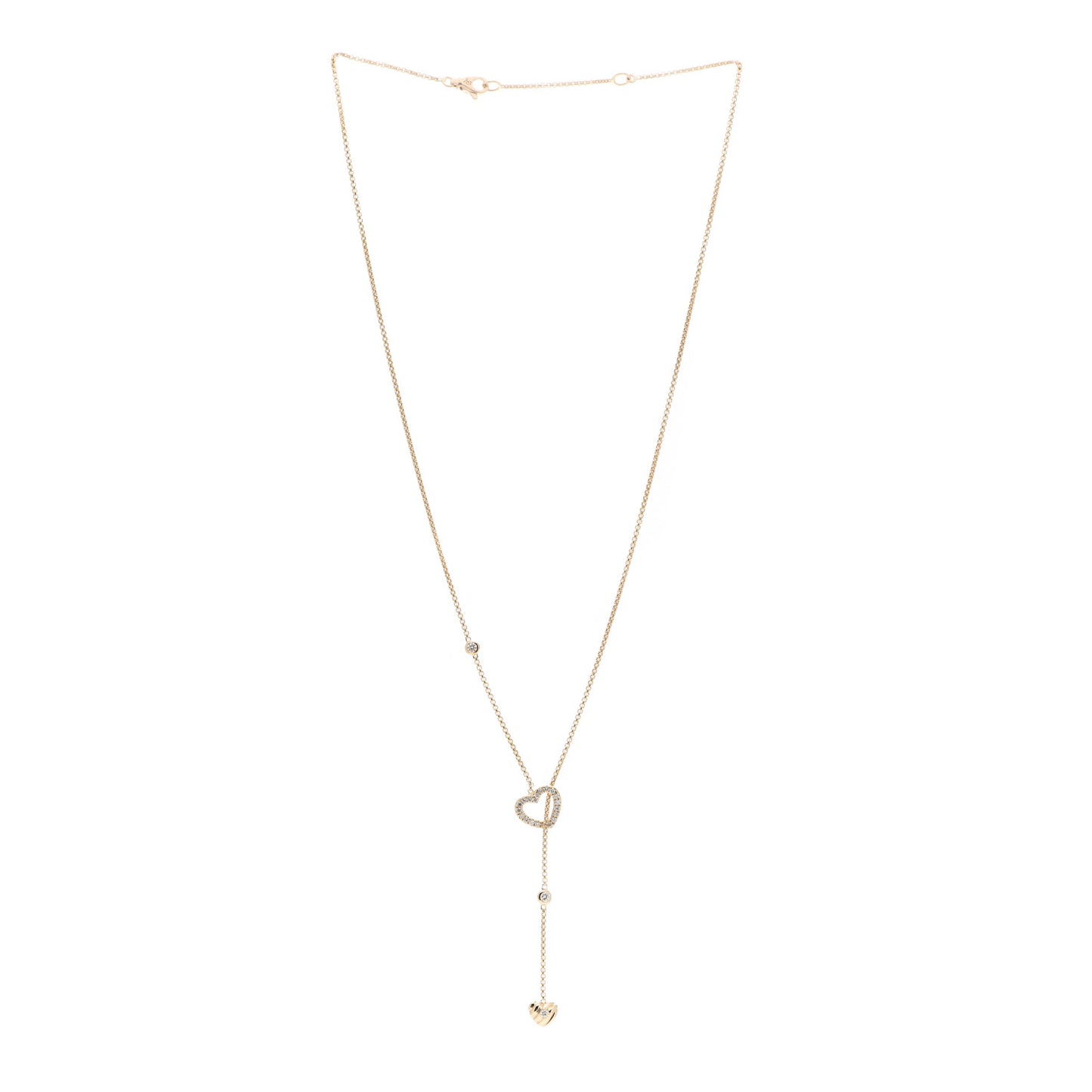18K Yellow Gold Diamond Heart Y Necklace