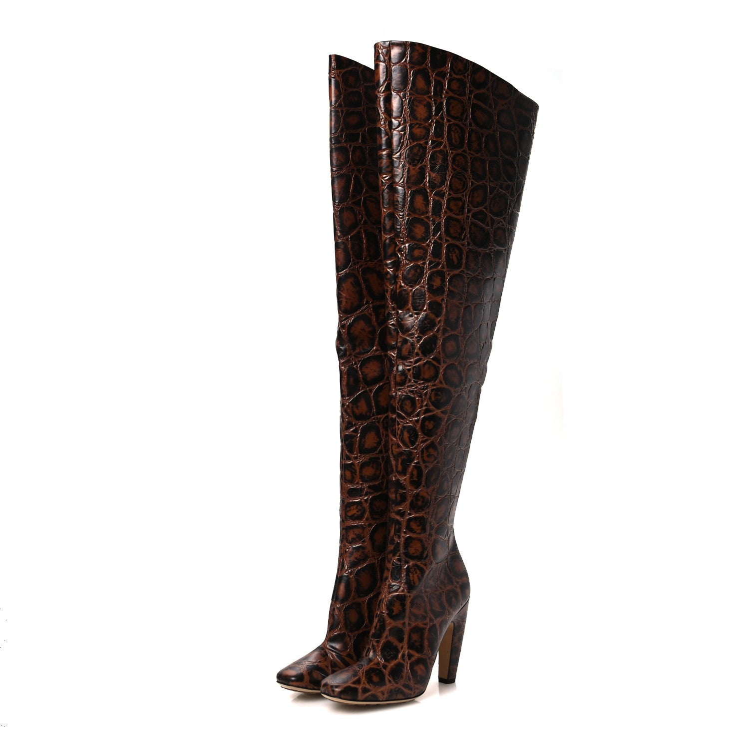 Bottega Veneta Croc Effect Canalazzo Over The Knee Boots 39 Barrel