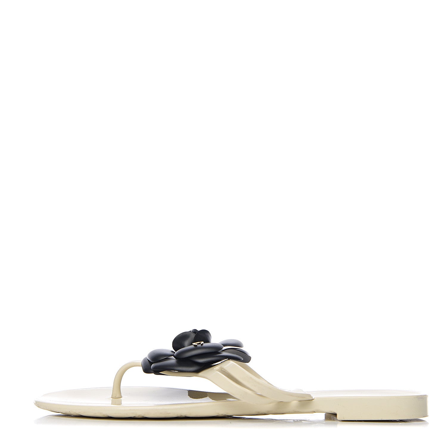Chanel Jelly Camellia Thong Sandals 37 Ivory Black 1 of 9