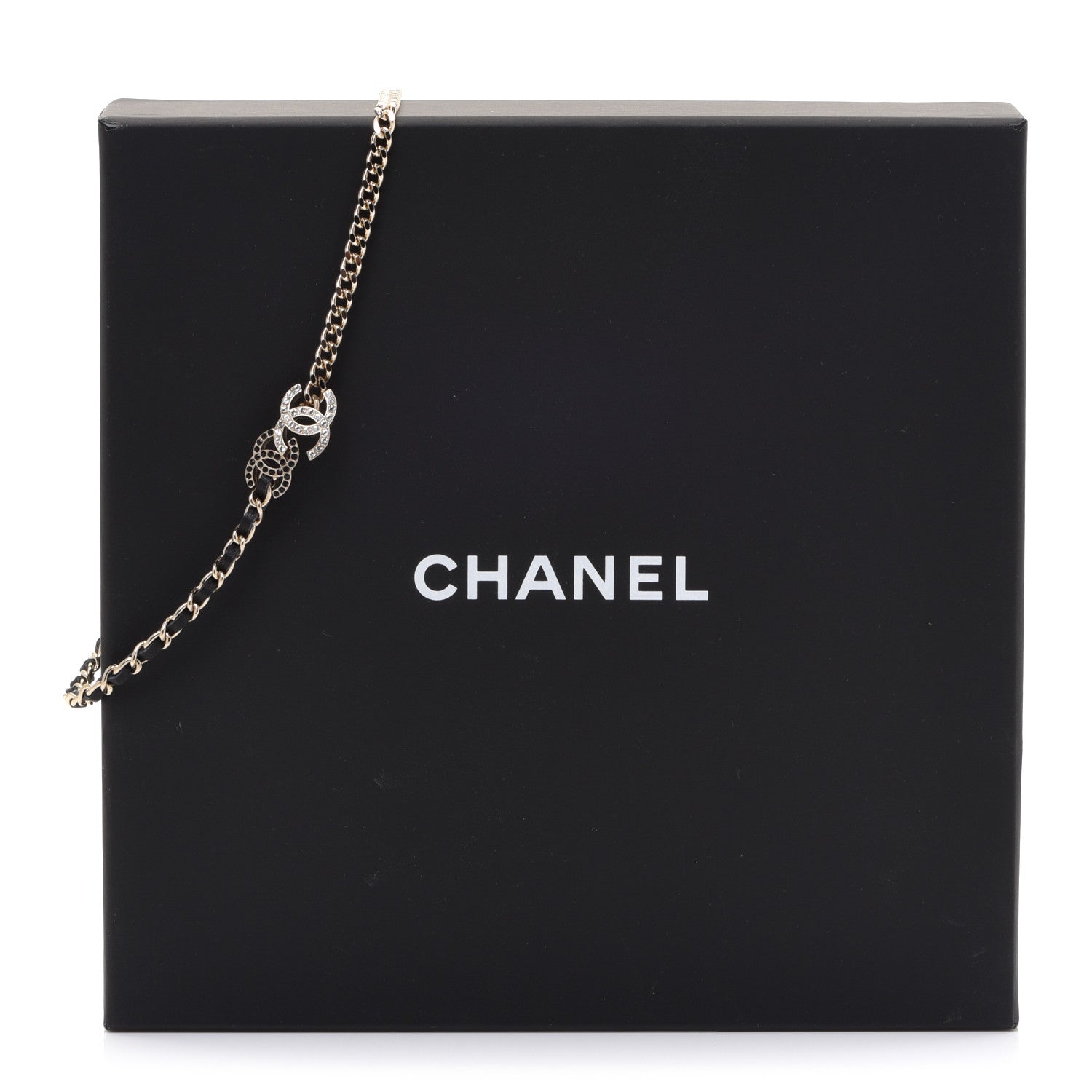 Chanel Metal Calfskin Crystal Double CC Short Necklace Black Gold 6 of 6