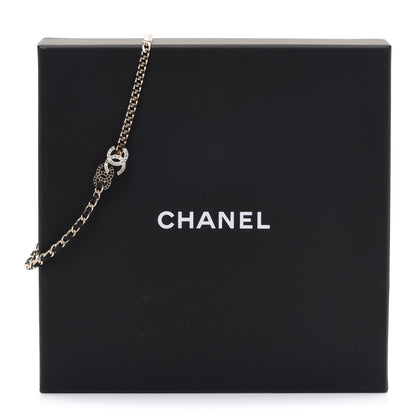 Chanel Metal Calfskin Crystal Double CC Short Necklace Black Gold 6 of 6