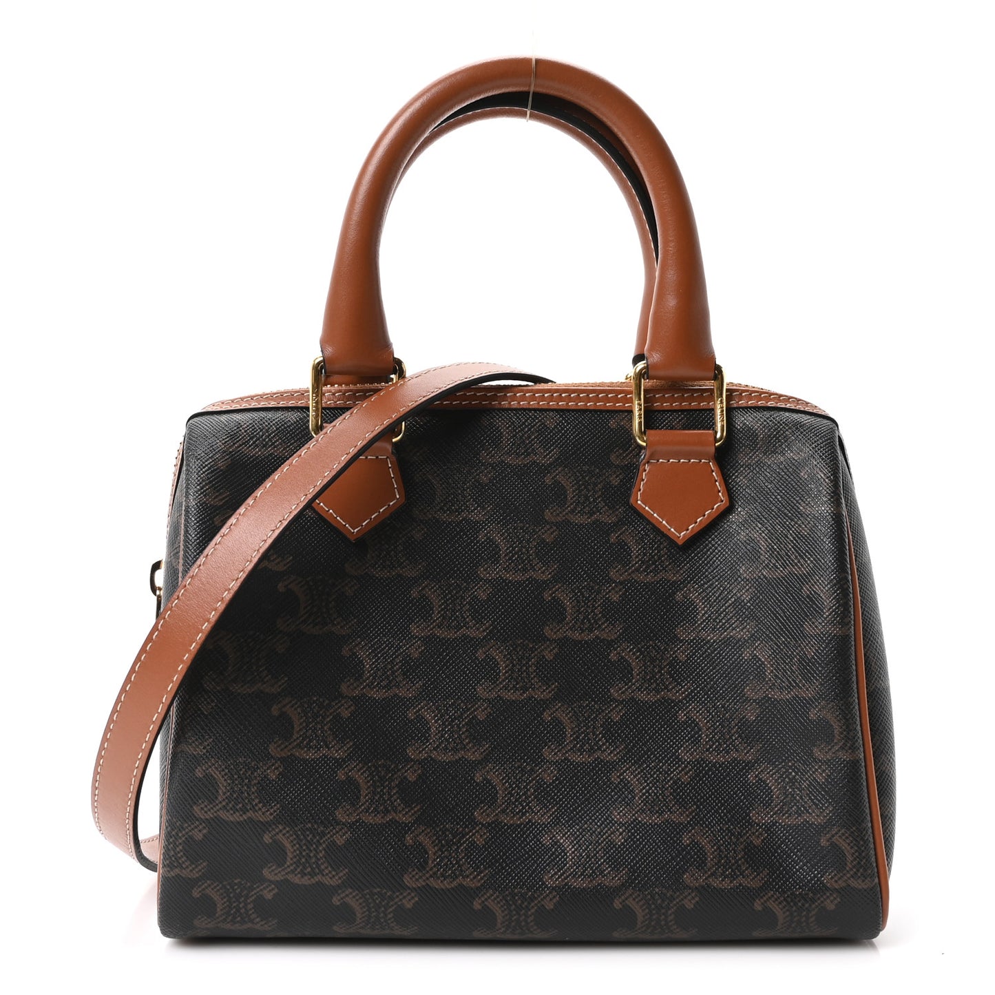 Triomphe Canvas Calfskin Small Boston Bag Tan