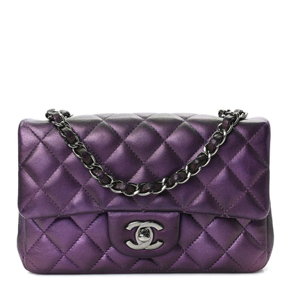 Chanel Iridescent Lambskin Quilted Mini Rectangular Flap Dark Purple 1 of 14