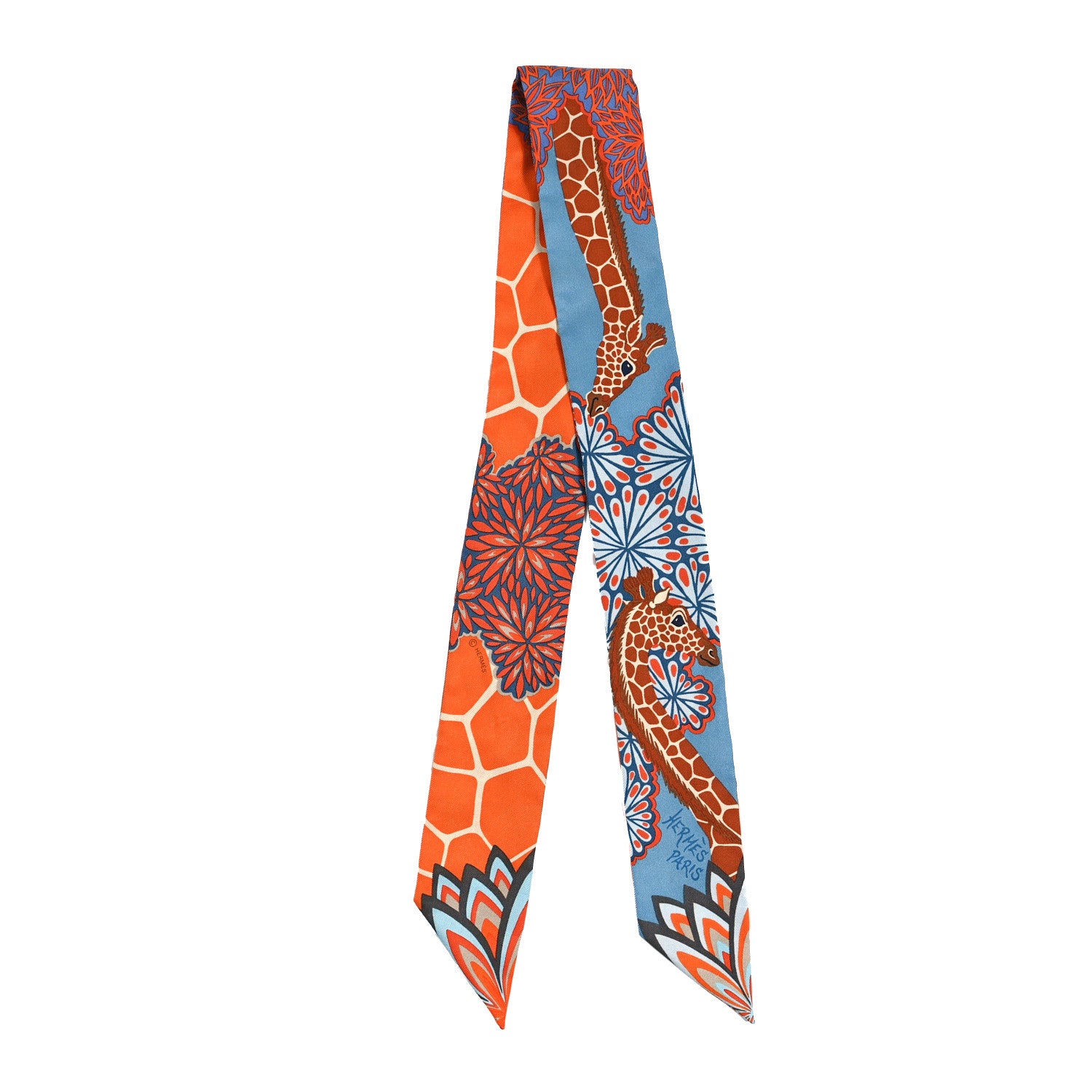 Hermes Silk The Three Graces Twilly Bleu Jean Orange Rouille 2 of 4