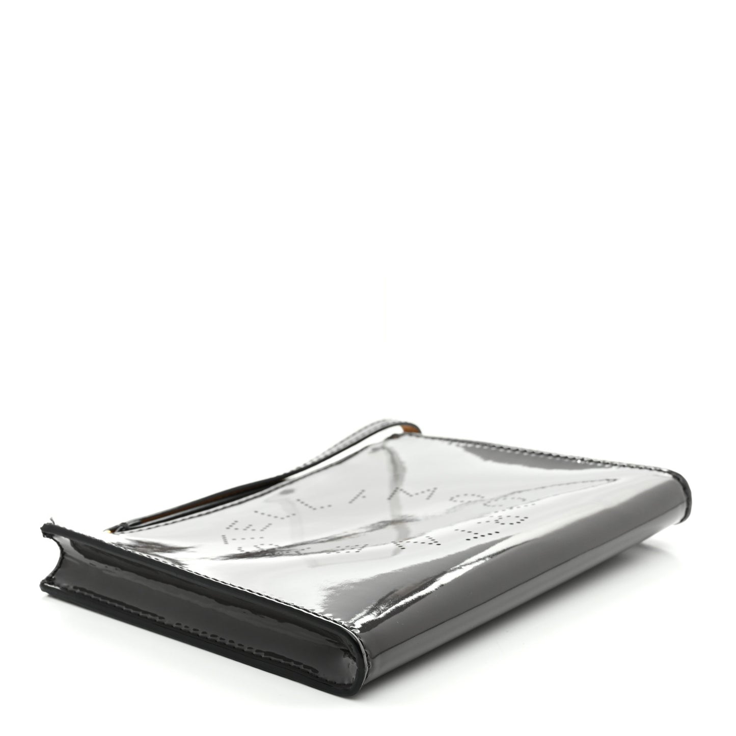Patent Faux Leather Perforated Logo Pouch Caviar