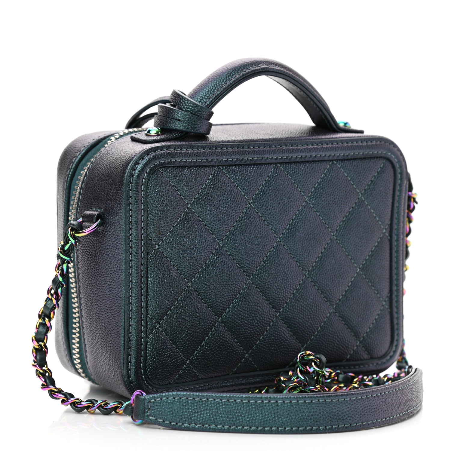 Chanel Iridescent Caviar Quilted Small CC Filigree Vanity Case Dark Turquoise 3 of 11