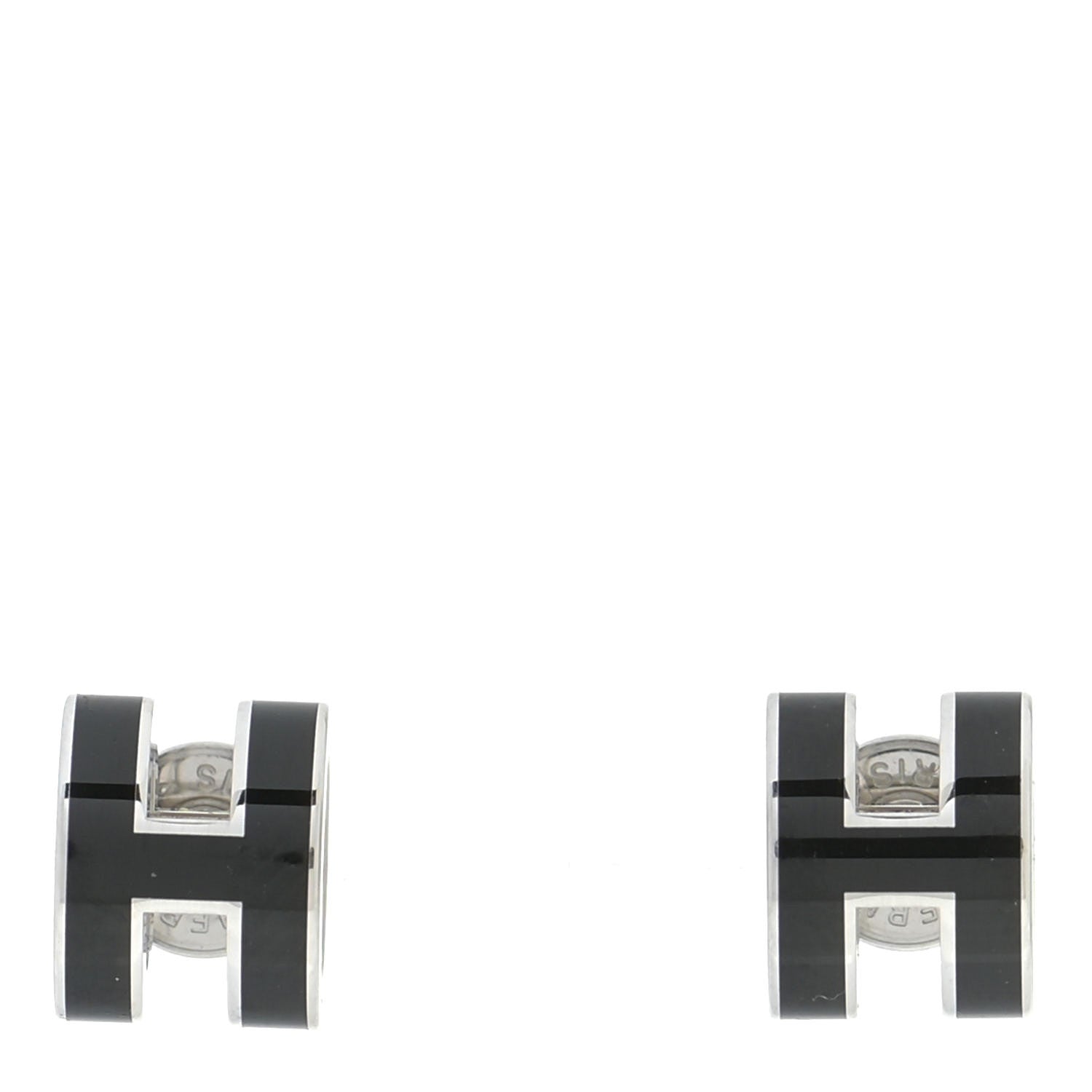 Hermes Palladium Lacquered Mini Pop H Earrings Black 1 of 6