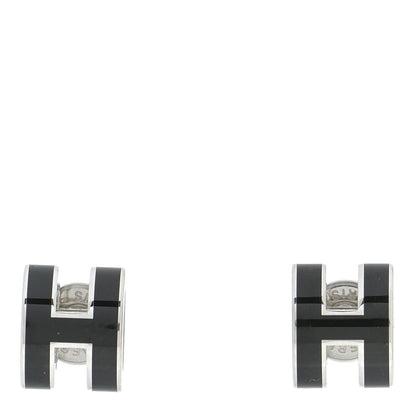 Hermes Palladium Lacquered Mini Pop H Earrings Black 1 of 6