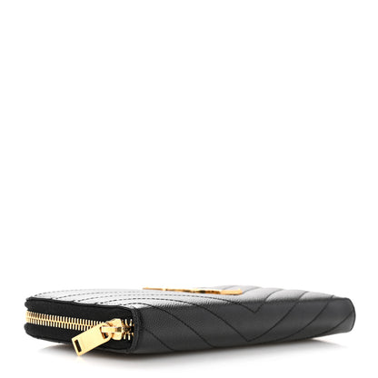 Saint Laurent Grain De Poudre Matelasse Chevron Monogram Zip Around Wallet Black 4 of 11