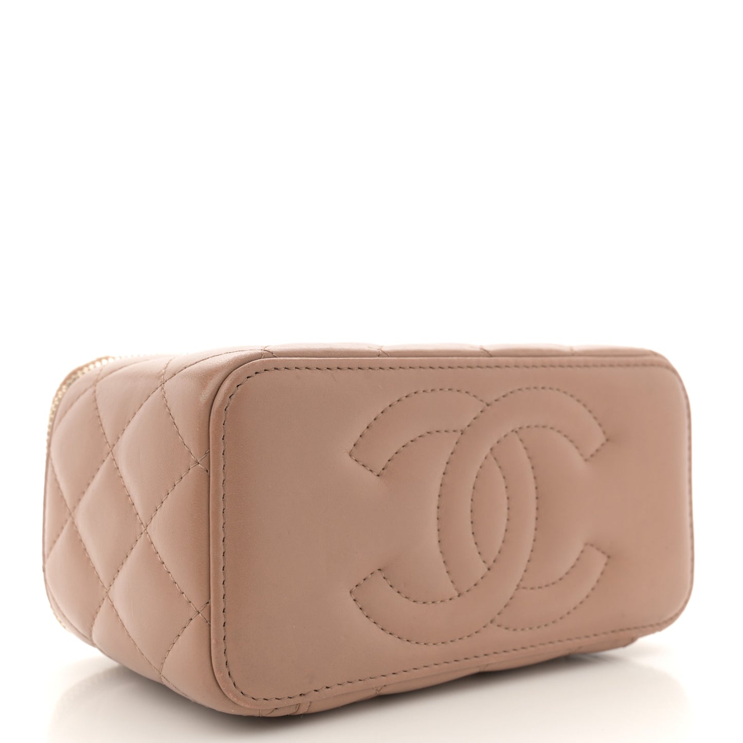 Lambskin Quilted Small Pillow Crush Vanity Case With Chain Beige