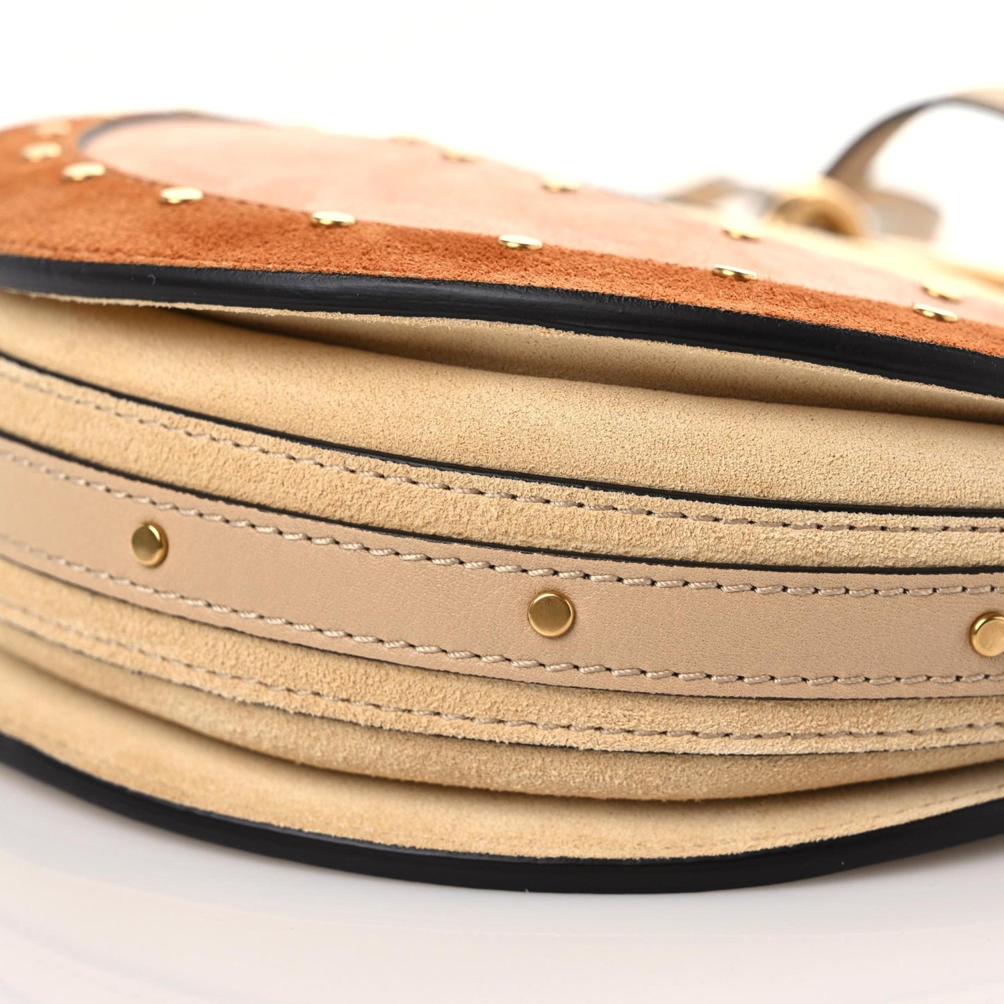 Smooth Calfskin Suede Patchwork Studded Small Pixie Bag Pearl Beige