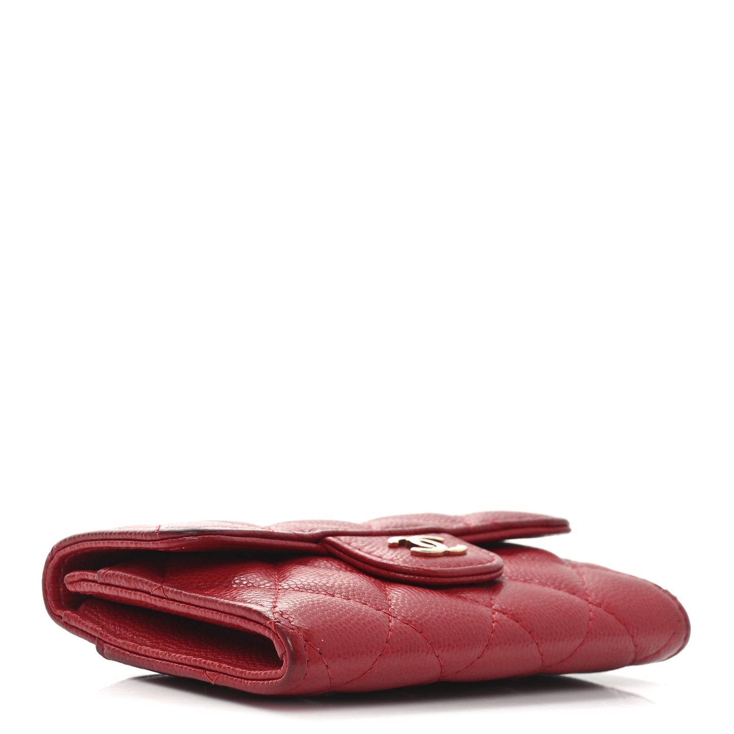 Caviar Quilted Flap Card Holder Wallet Red