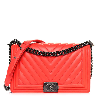 Chanel Calfskin Chevron Quilted Medium Boy Flap Coral 1 of 11