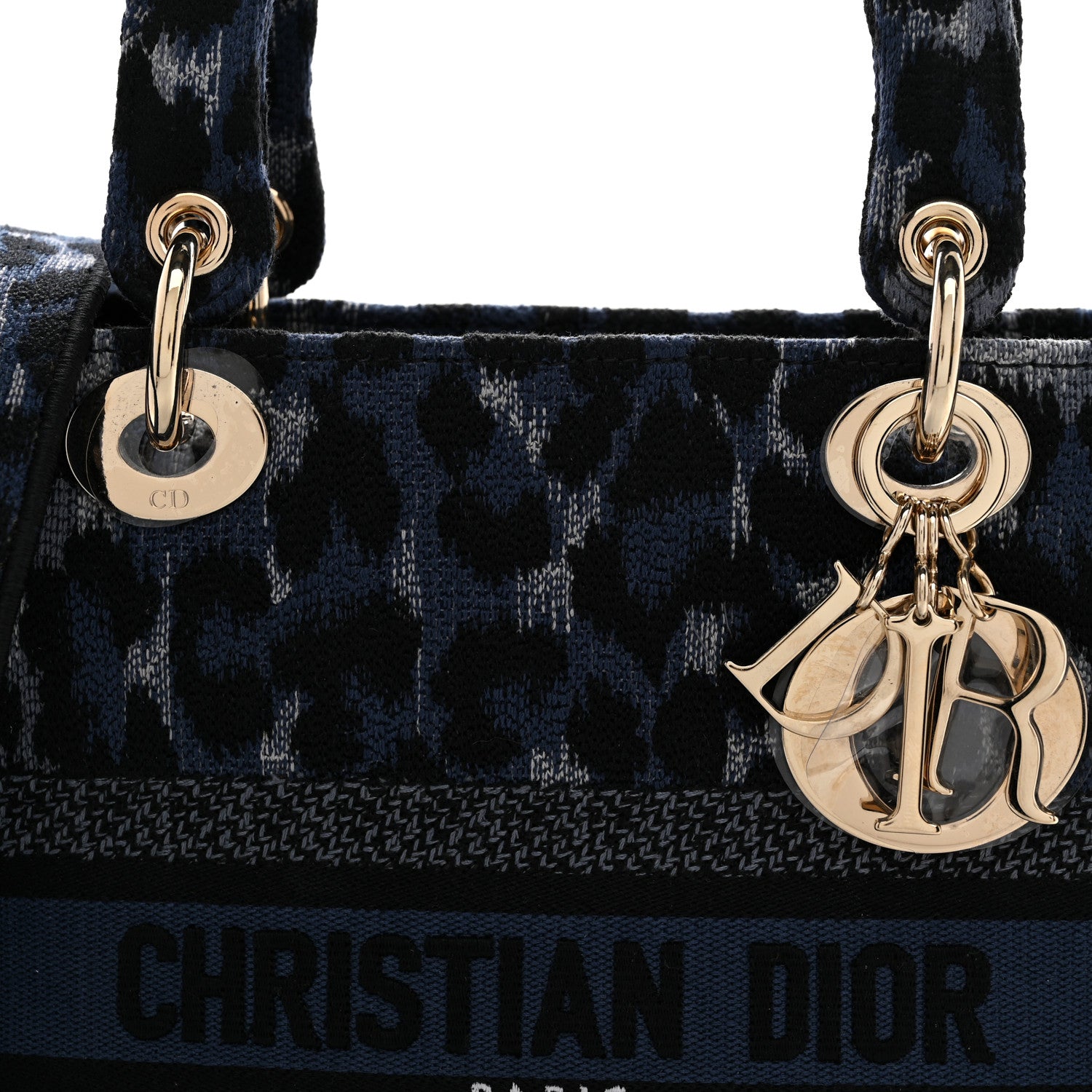 Christian Dior Canvas Mizza Embroidered Medium Lady D-Lite Blue
