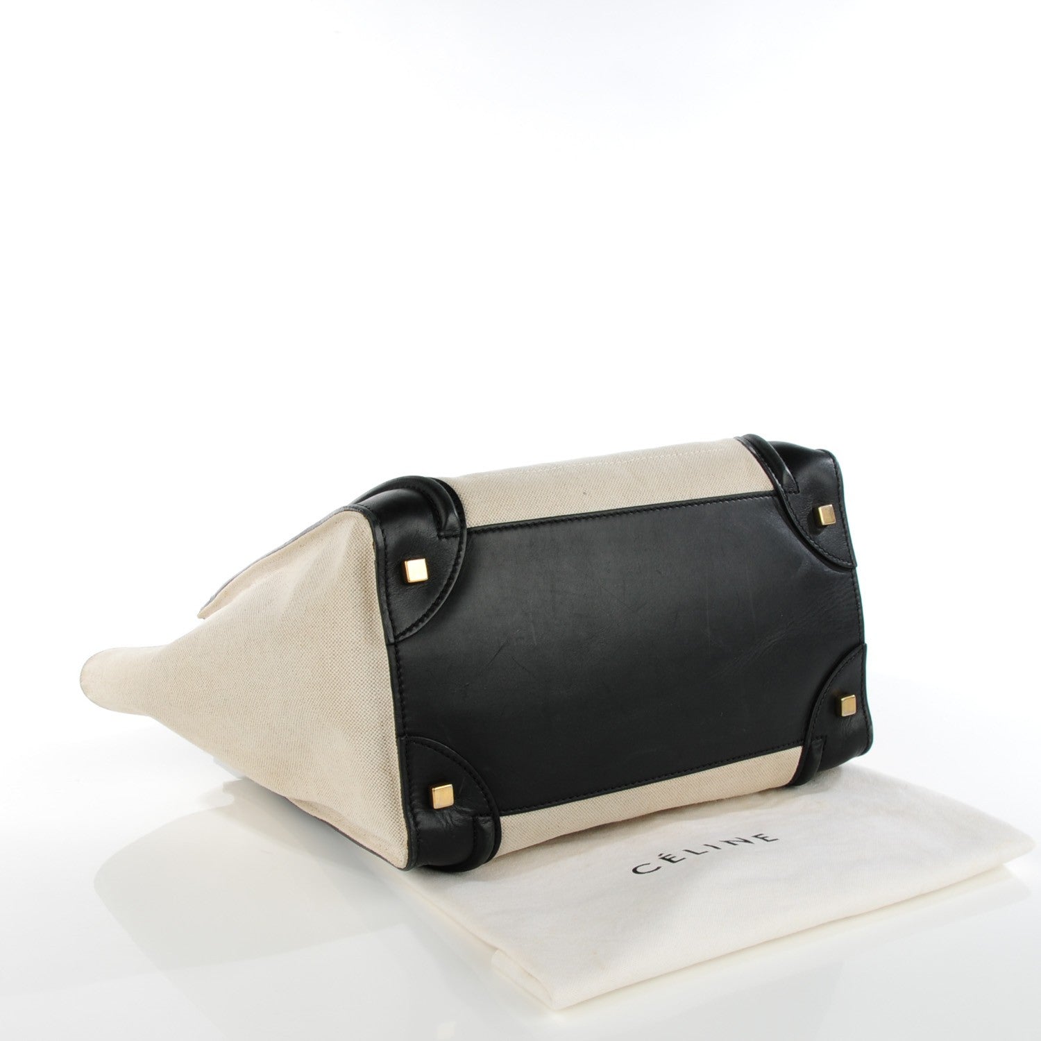 Celine Smooth Calfskin Linen Mini Bi-Color Luggage Natural Black 4 of 8