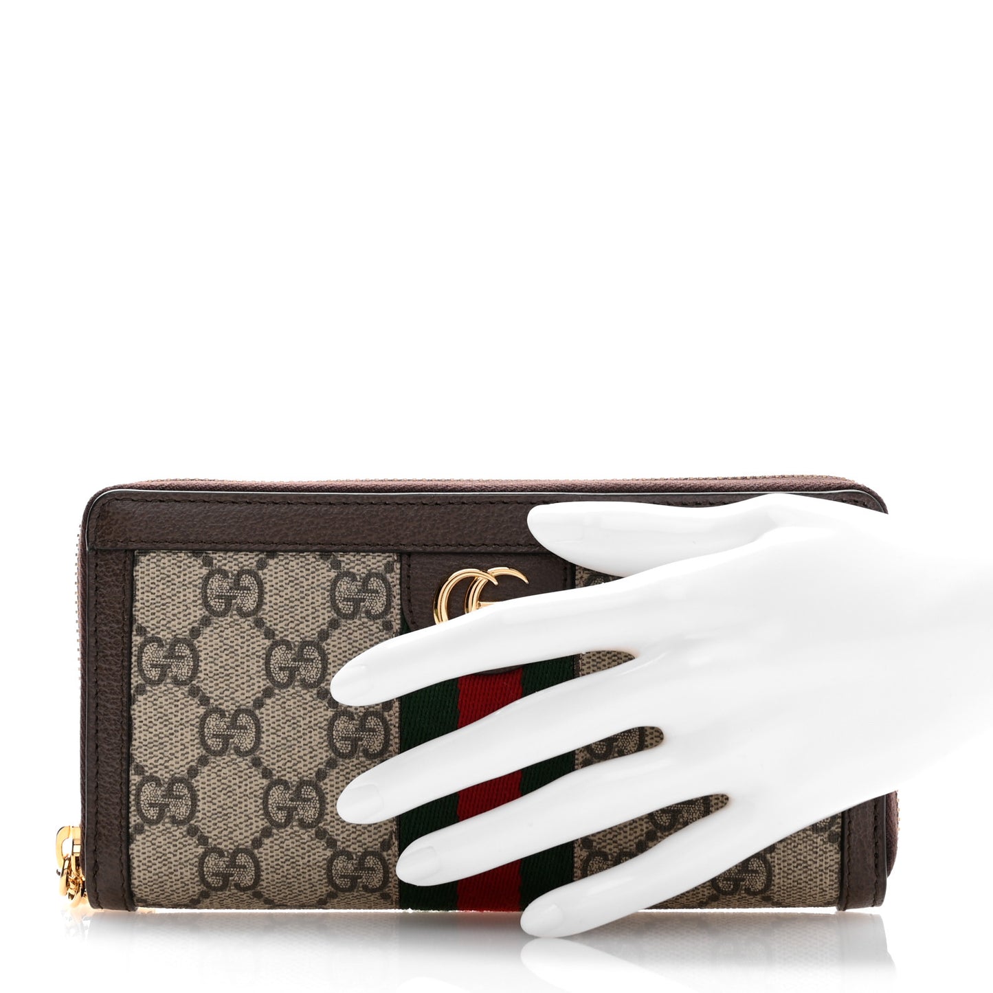 GG Supreme Monogram Web Ophidia Zip Around Wallet Brown