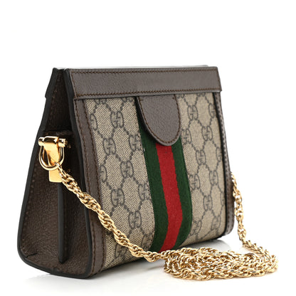 Gucci GG Supreme Monogram Textured Dollar Calfskin Web Mini Ophidia Chain Shoulder Bag Beige Ebony New Acero 3 of 10