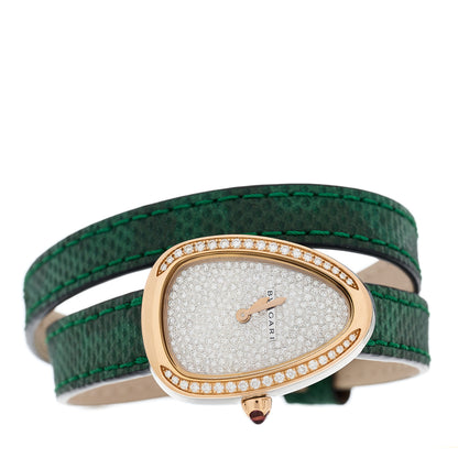Bulgari 18K Rose Gold Lizard Diamond Bezel 20mm Serpenti Double Wrap Quartz Watch Green 2 of 4