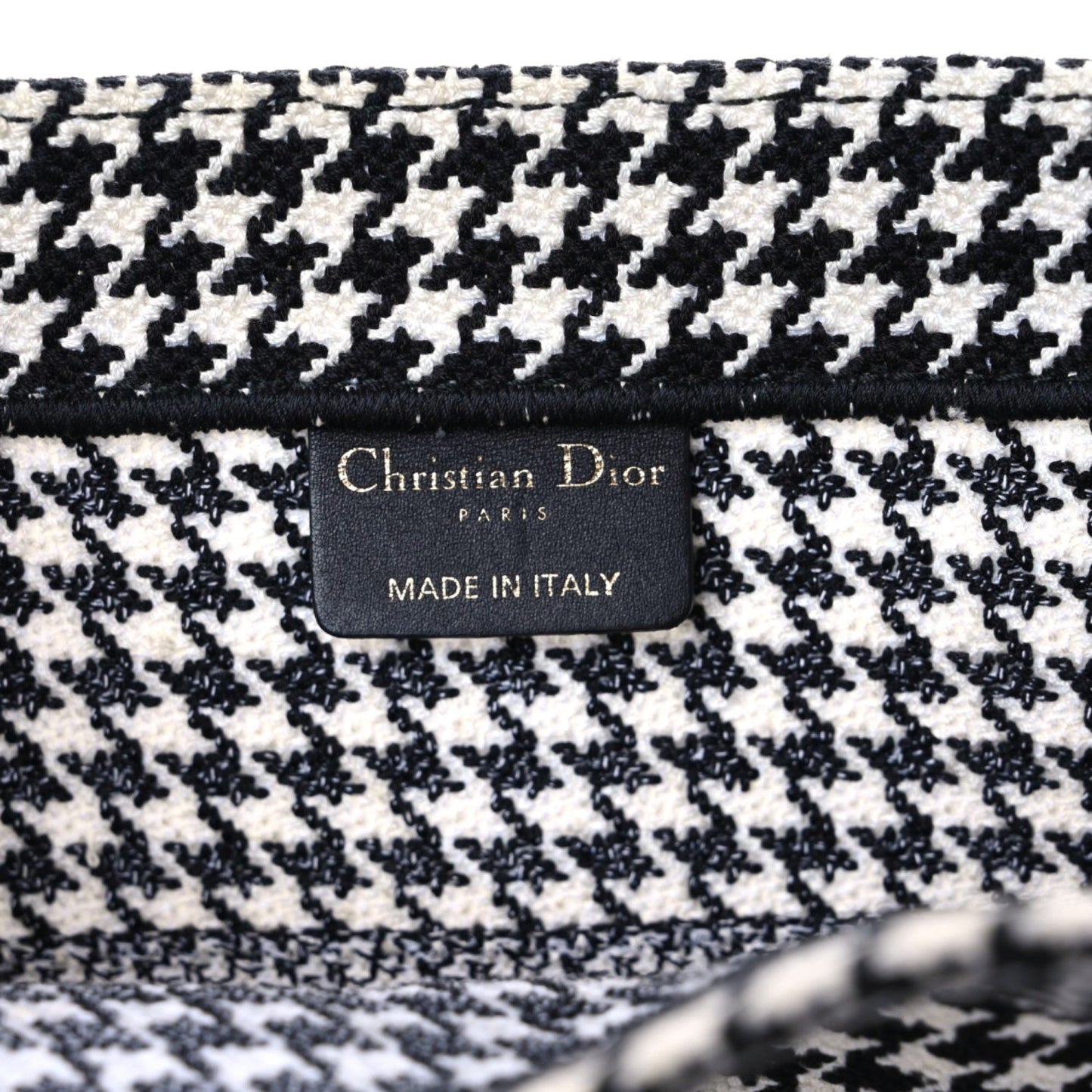 Canvas Houndstooth Embroidered Medium Book Tote Black White