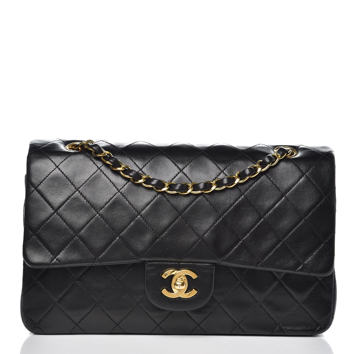 Lambskin Quilted Medium Double Flap Black