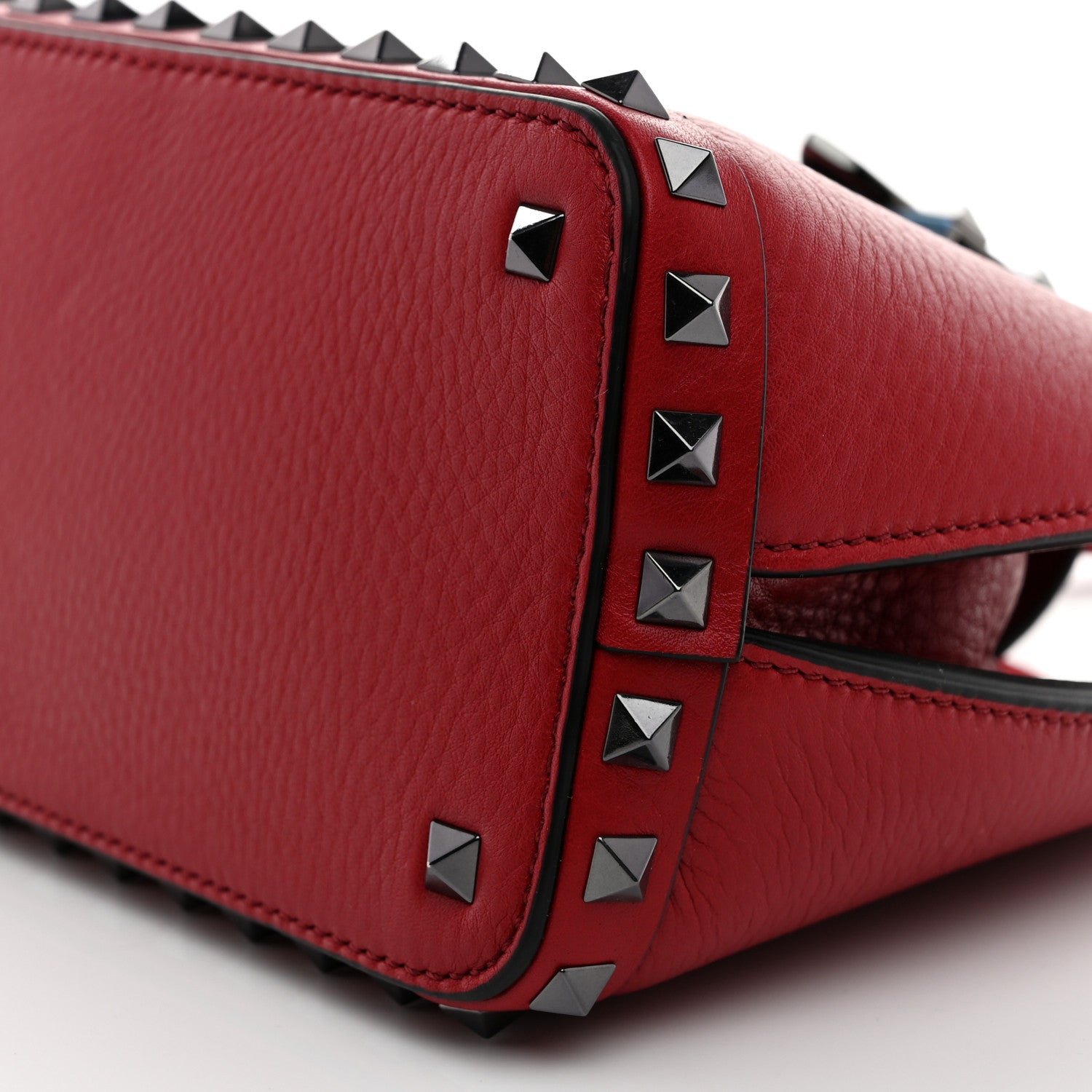Valentino Garavani Grainy Calfskin Small Rockstud Double Top Handle Bag Rosso Valentino 9 of 9
