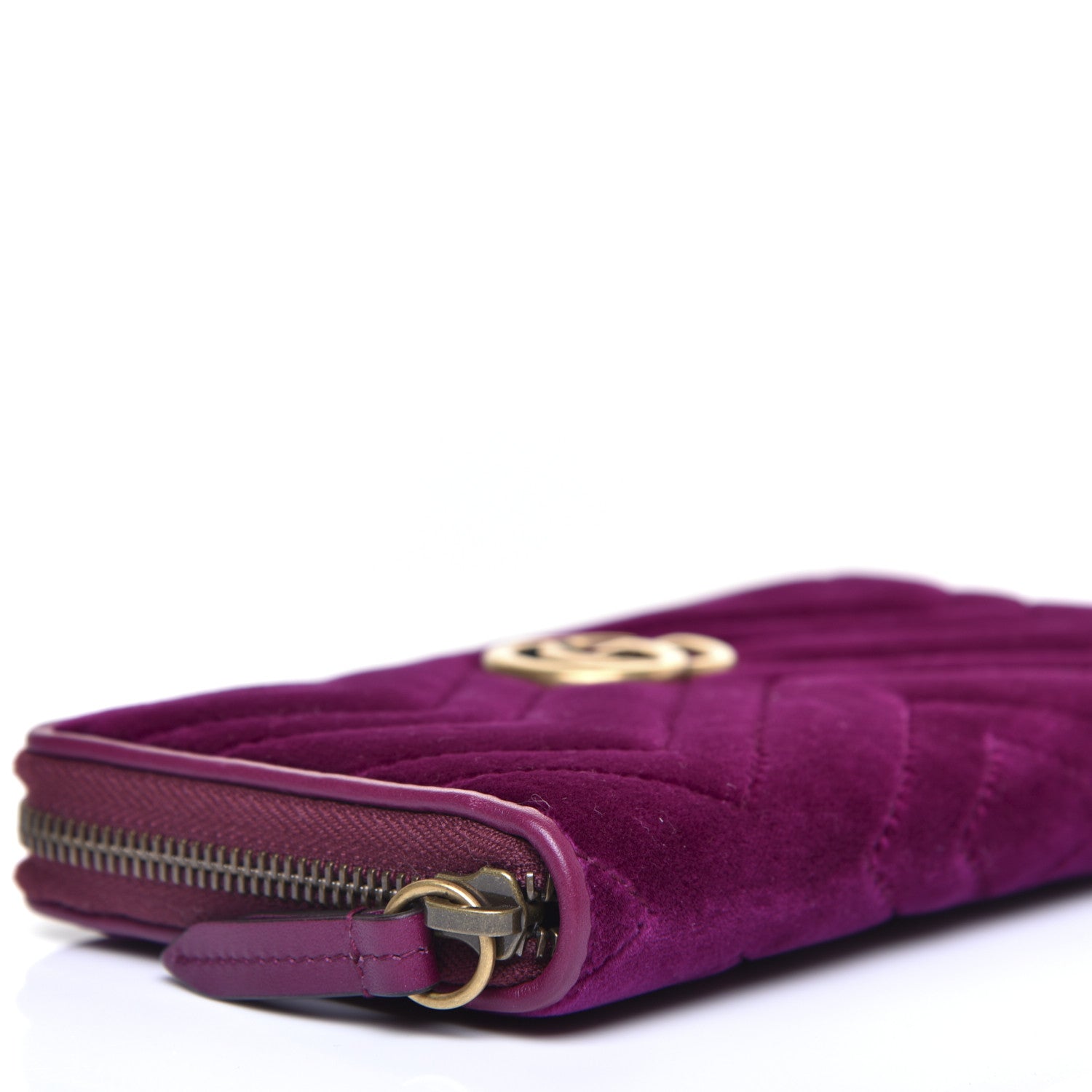 Gucci Velvet Matelasse GG Marmont Zip Around Wallet Fuchsia Violet Cyclamen 6 of 8
