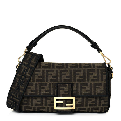 Fendi Fabric Jacquard FF 1974 Medium Baguette Tobacco Moro Black 1 of 12