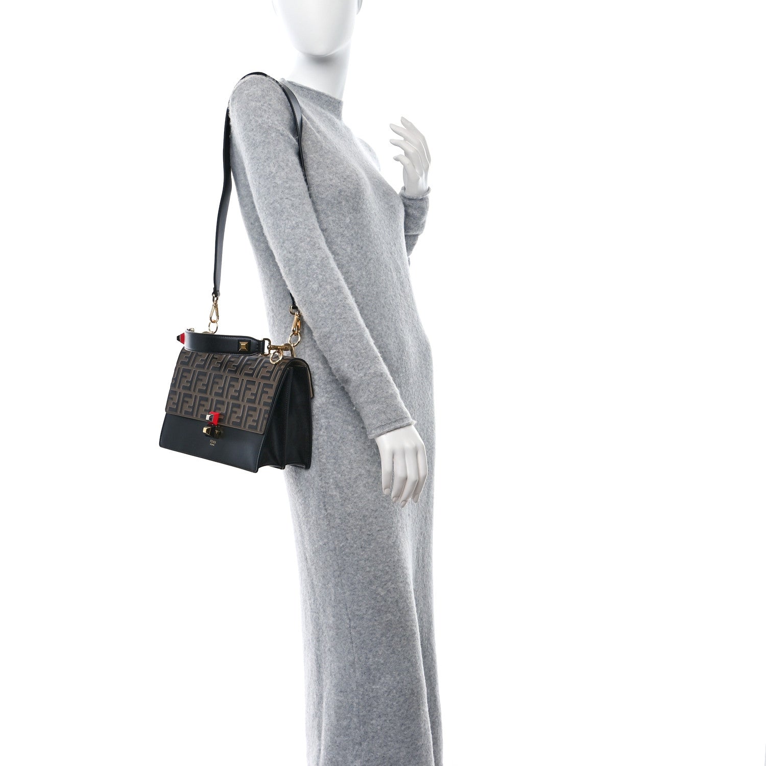 Fendi Vitello Liberty Bi-Color FF 1974 Embossed Kan I Shoulder Bag Black Maya 2 of 9