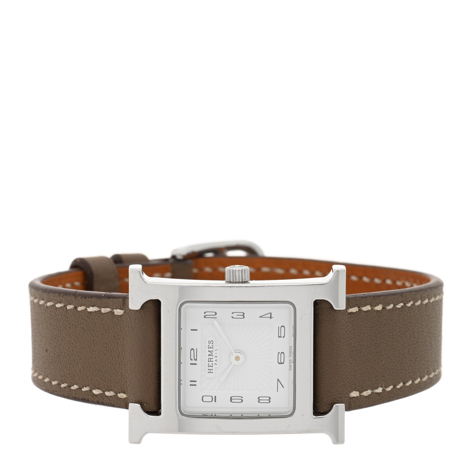 Hermes Stainless Steel Swift 21mm Heure H Hour Quartz Watch Etoupe 2 of 4