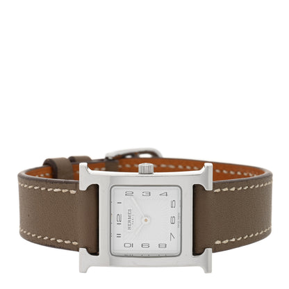 Hermes Stainless Steel Swift 21mm Heure H Hour Quartz Watch Etoupe 2 of 4