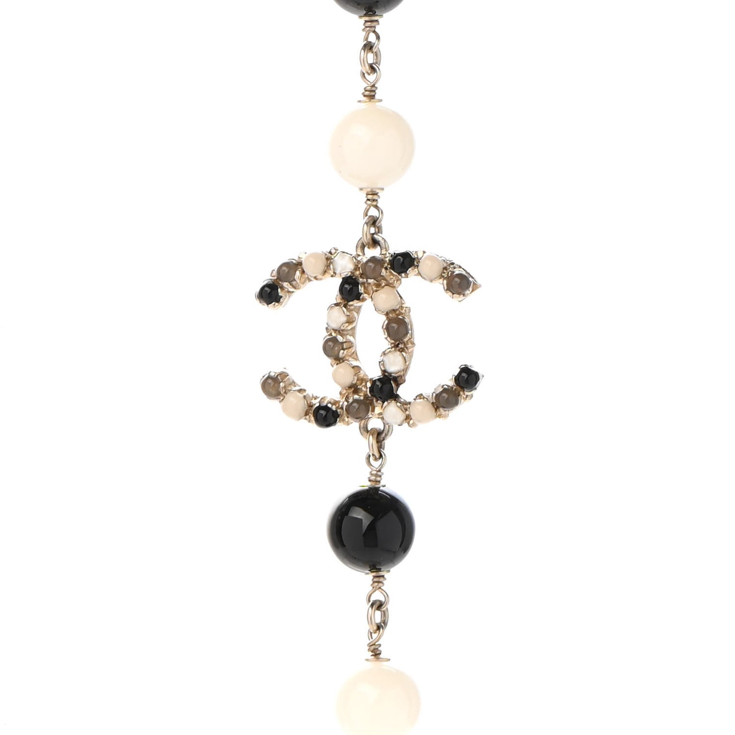 Pearl Crystal Bead CC Long Necklace Black Brown White