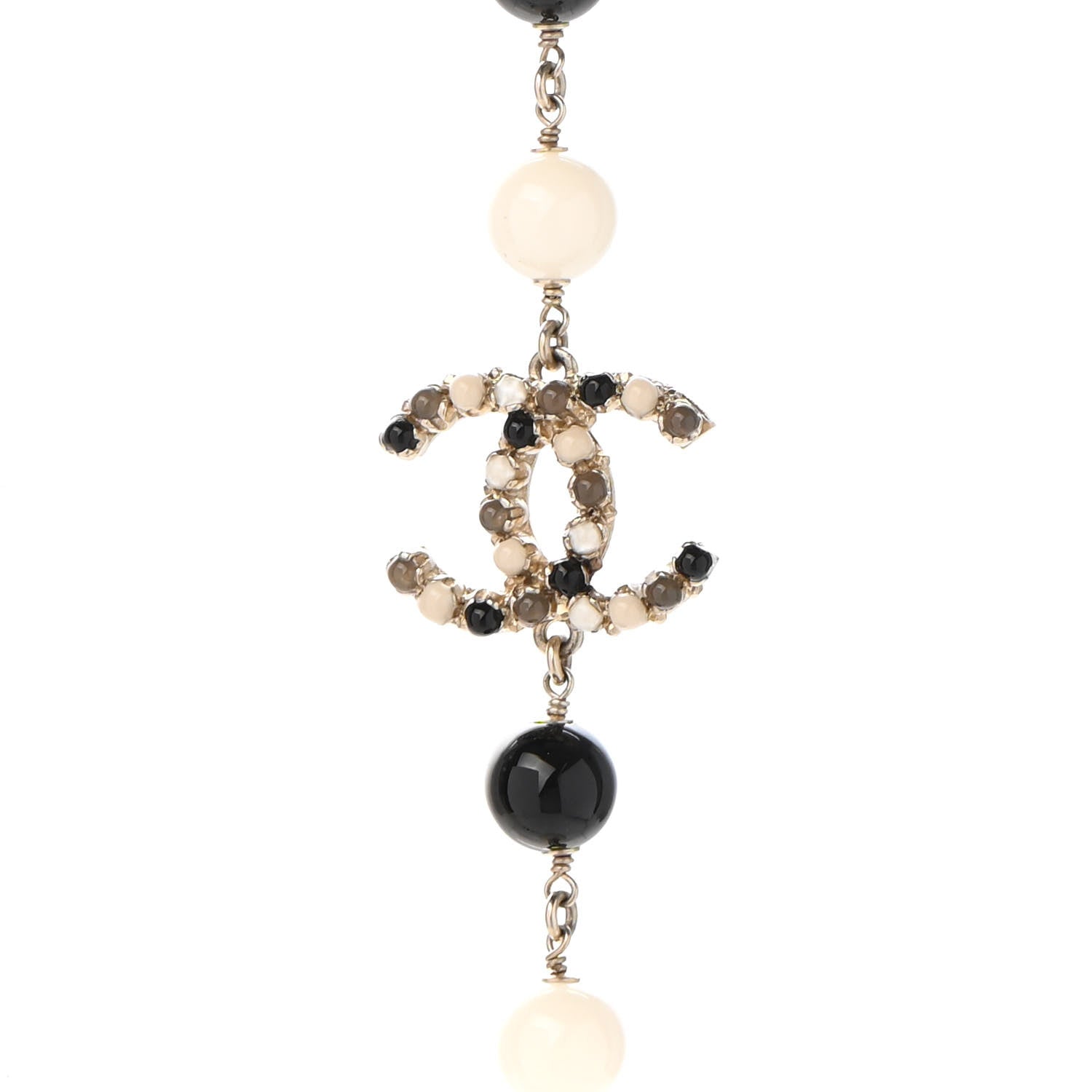 Chanel Pearl Crystal Bead CC Long Necklace Black Brown White 4 of 6