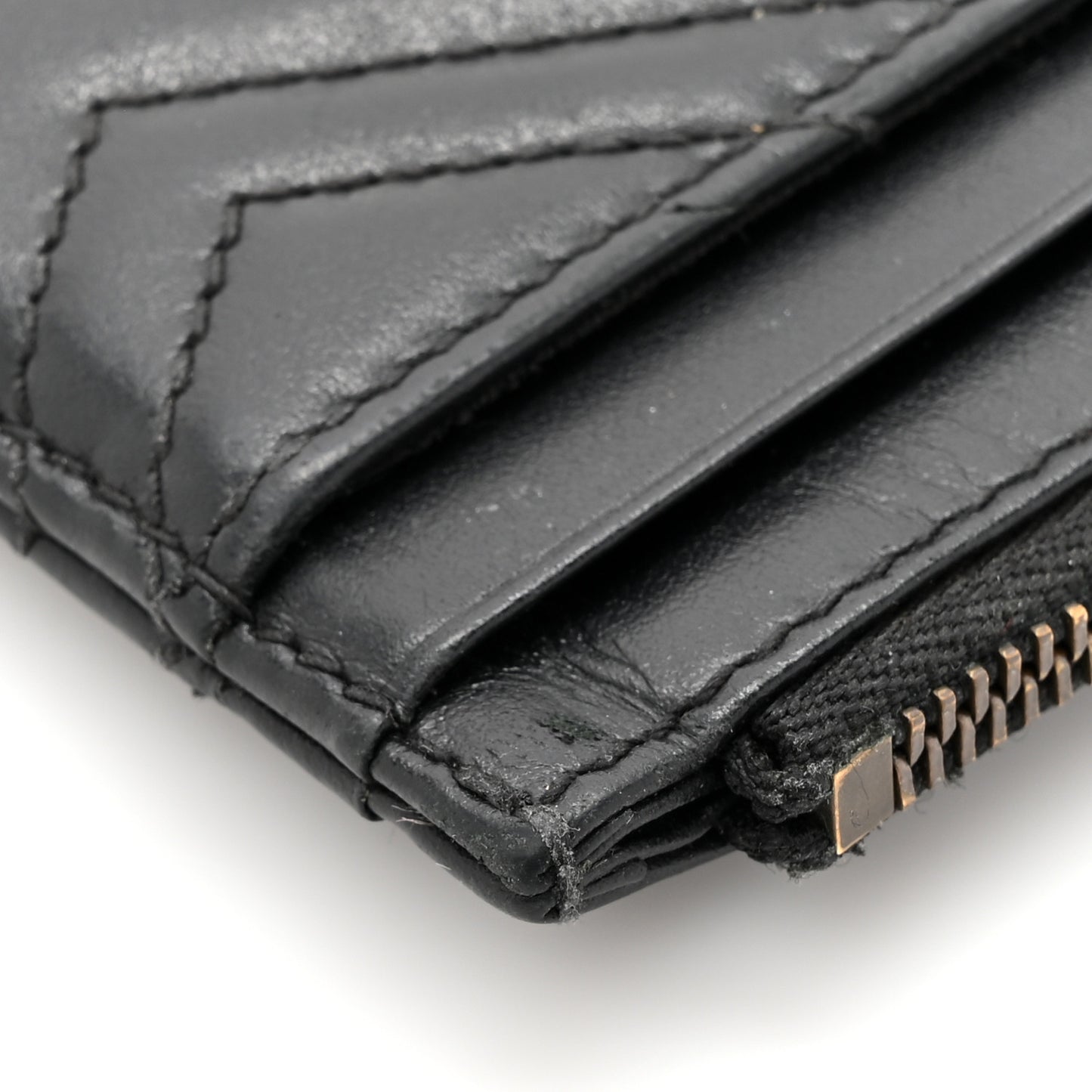 Calfskin Matelasse Chevron GG Marmont Key Case Card Holder Black