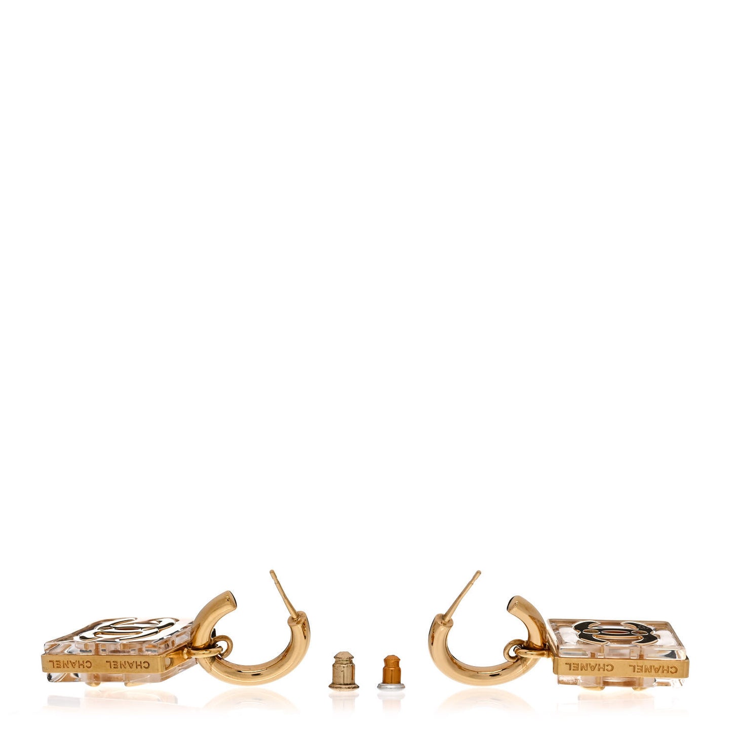 Metal Resin CC Square Drop Earrings Gold Transparent