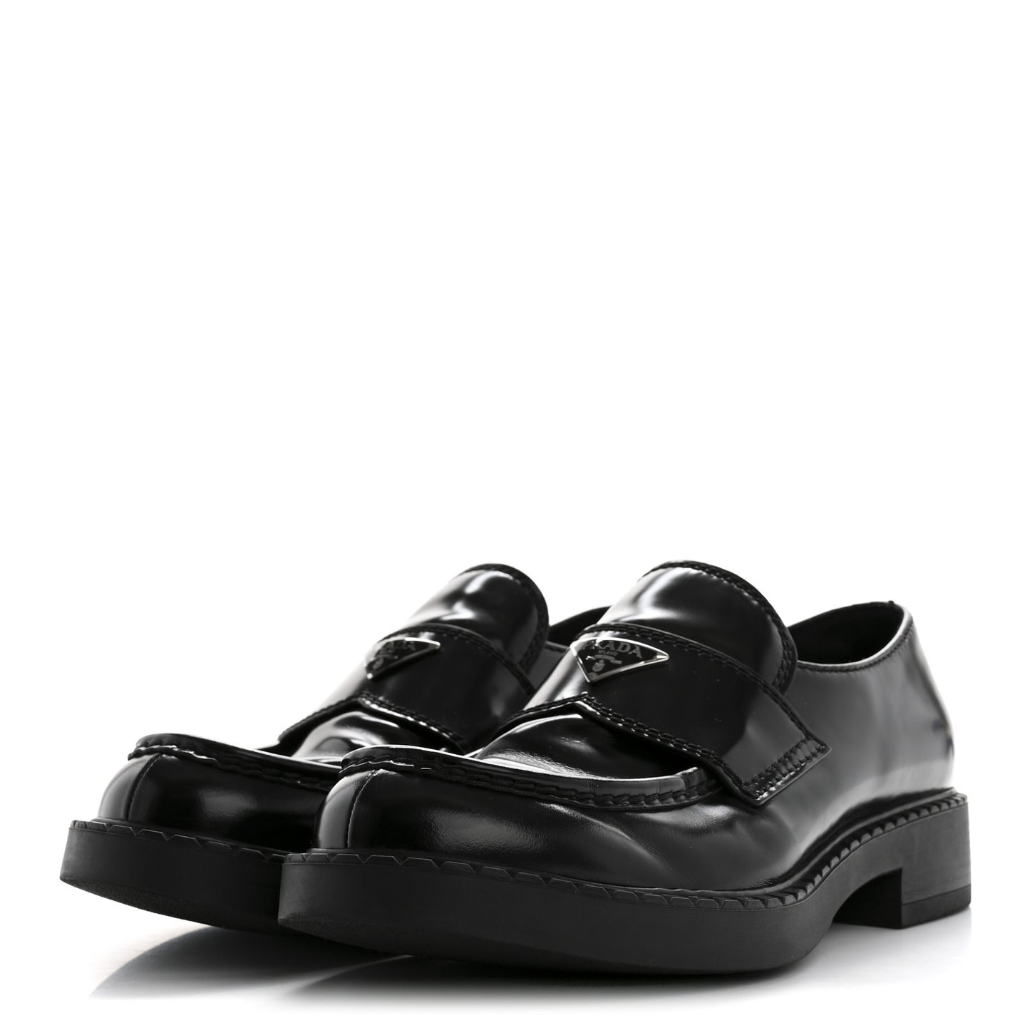 Spazzolato Metal Triangle Logo Mens 35mm Loafers 10 Black