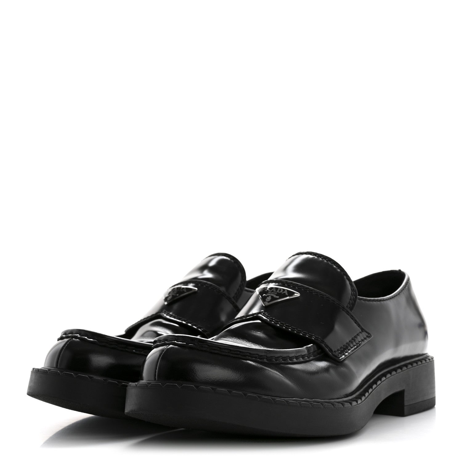 Prada Spazzolato Metal Triangle Logo Mens 35mm Loafers 10 Black 4 of 12