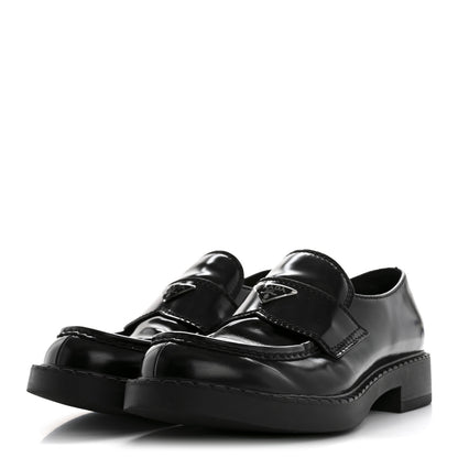 Prada Spazzolato Metal Triangle Logo Mens 35mm Loafers 10 Black 4 of 12