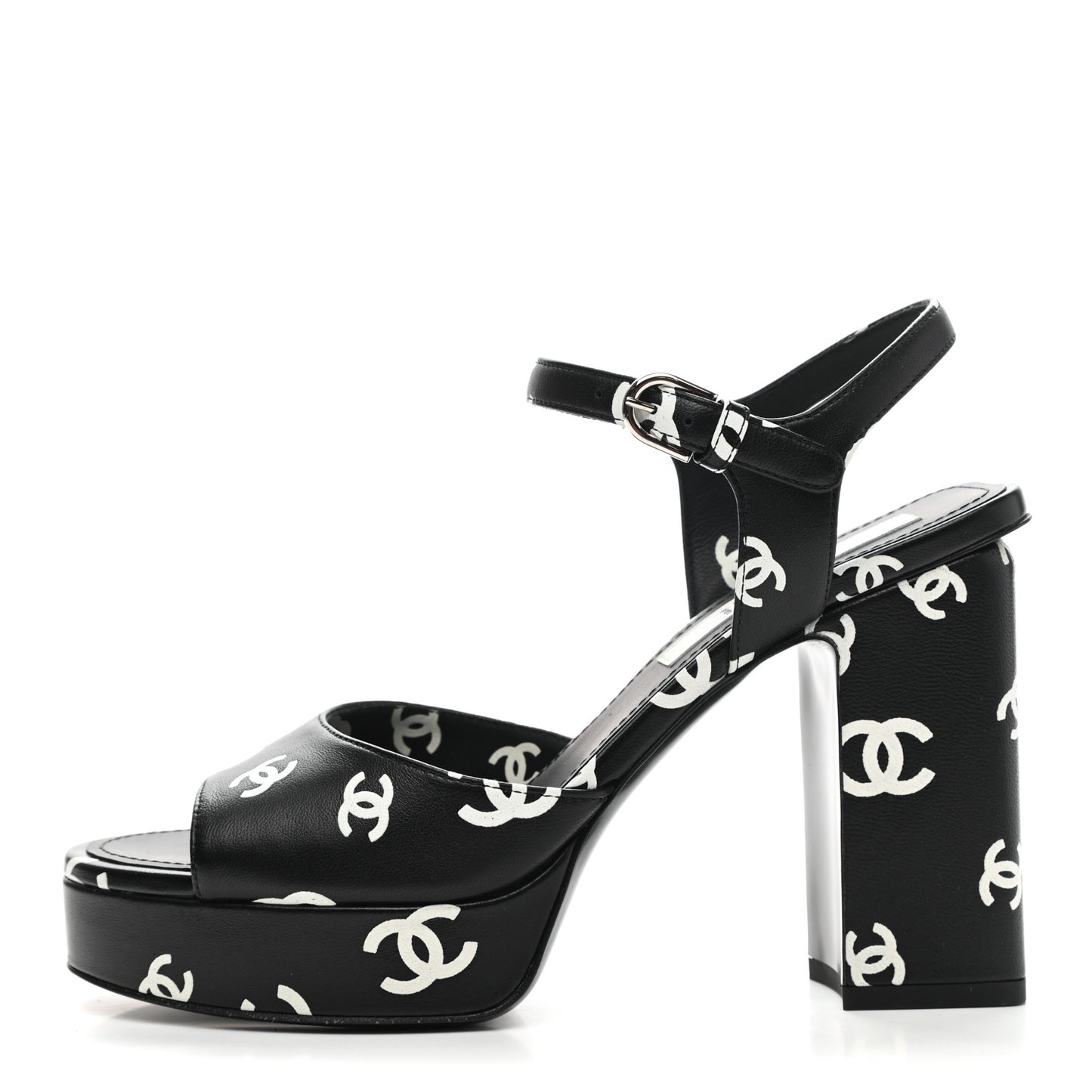 Printed Lambskin Coco Beach Platform Sandals 37 Black White