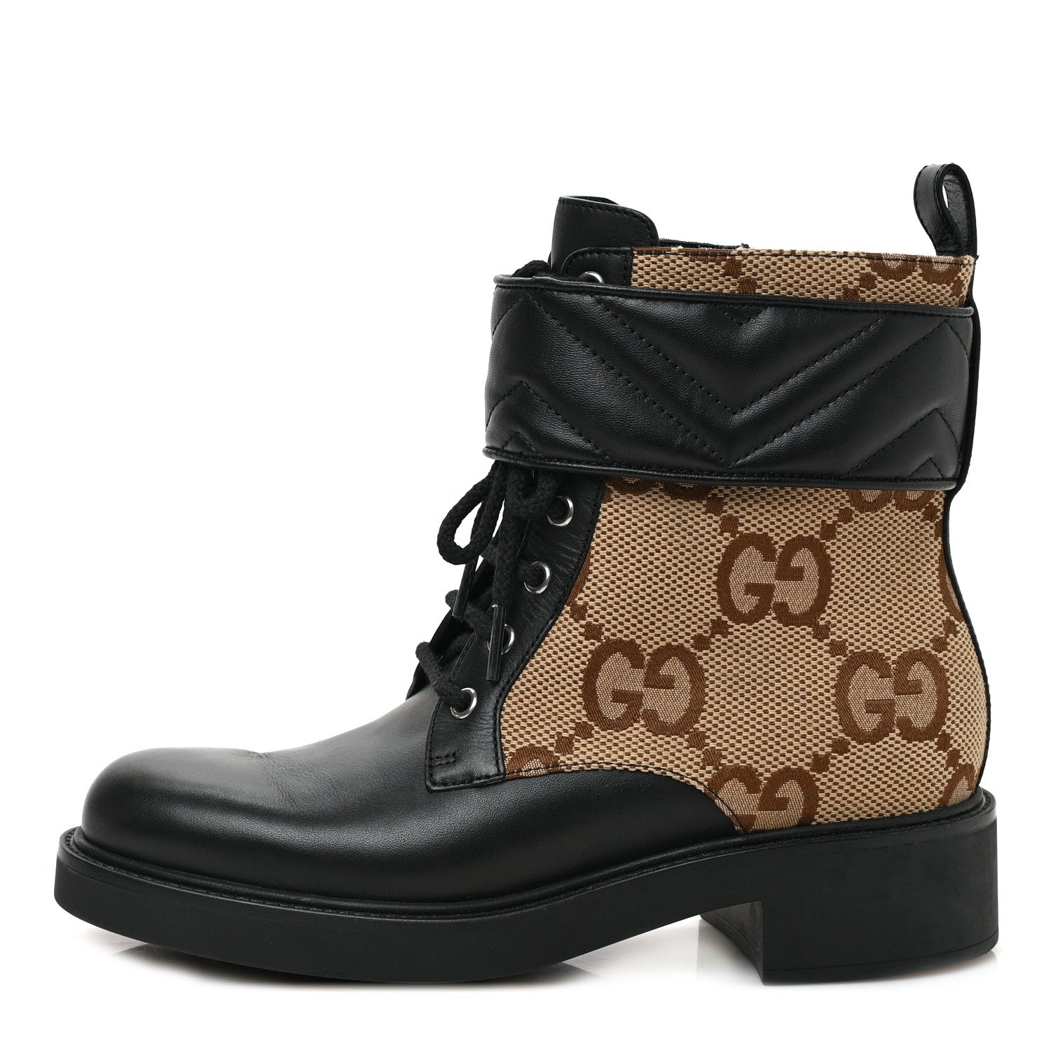 Gucci Flores Calfskin Monogram Maxi GG Nappa Matelasse Double G 40mm Ankle Boots 38.5 Black Camel Ebony 1 of 10