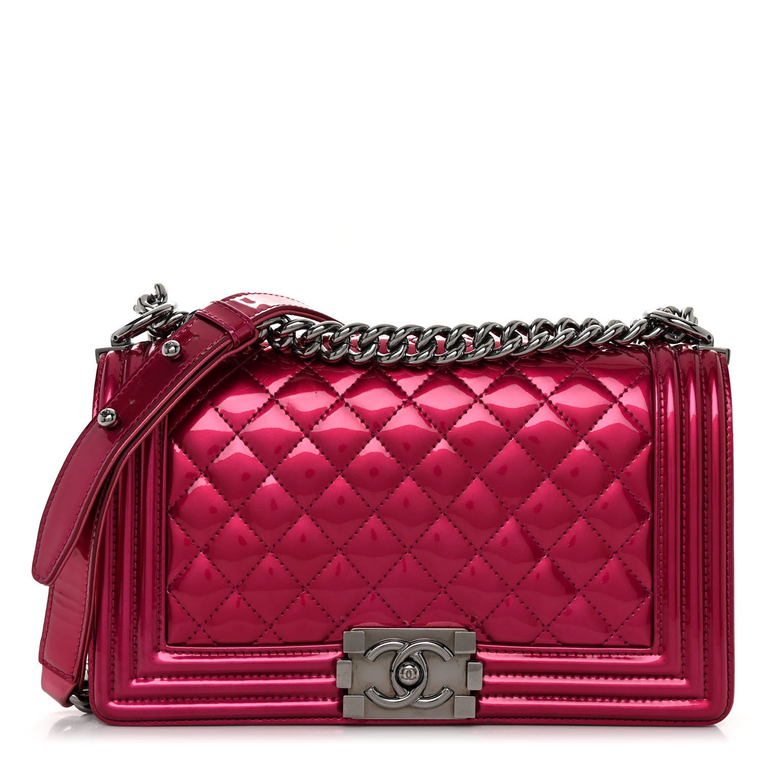 Chanel Metallic Patent Calfskin Quilted Medium Boy Flap Pink 1 of 9