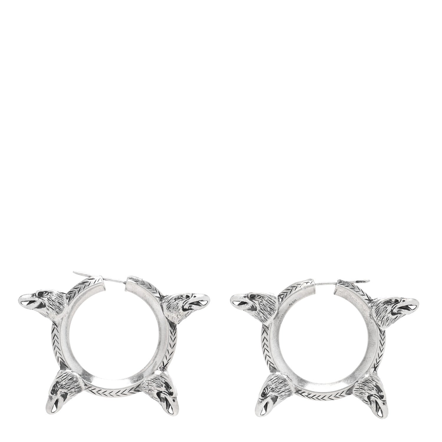Gucci Sterling Silver Anger Forest Eagle Hoop Earrings 1 of 5