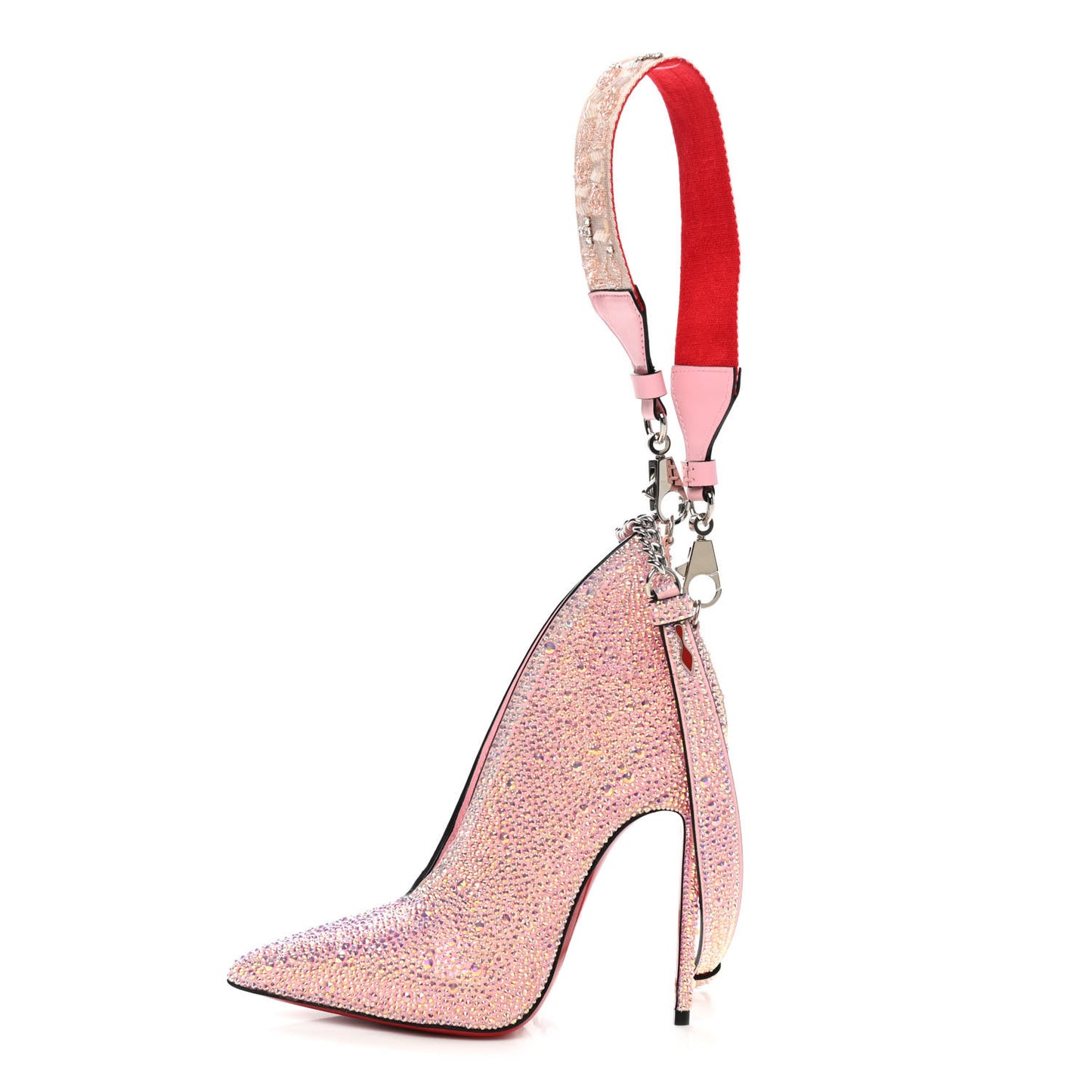 Crystal Suede A.B Stiletto Charm Clutch Pink Metallic