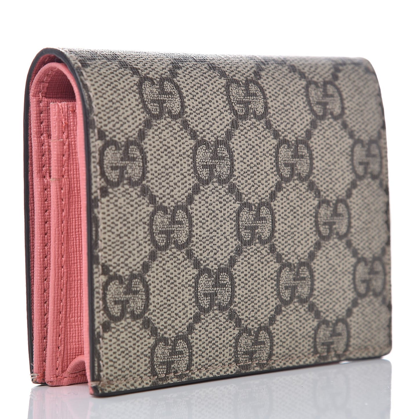 GG Supreme Monogram Face Embroidered Card Case Wallet Pink