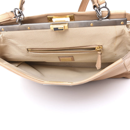 Fendi Goatskin Large Peekaboo Iconic Satchel Beige Latte Black 5 of 12