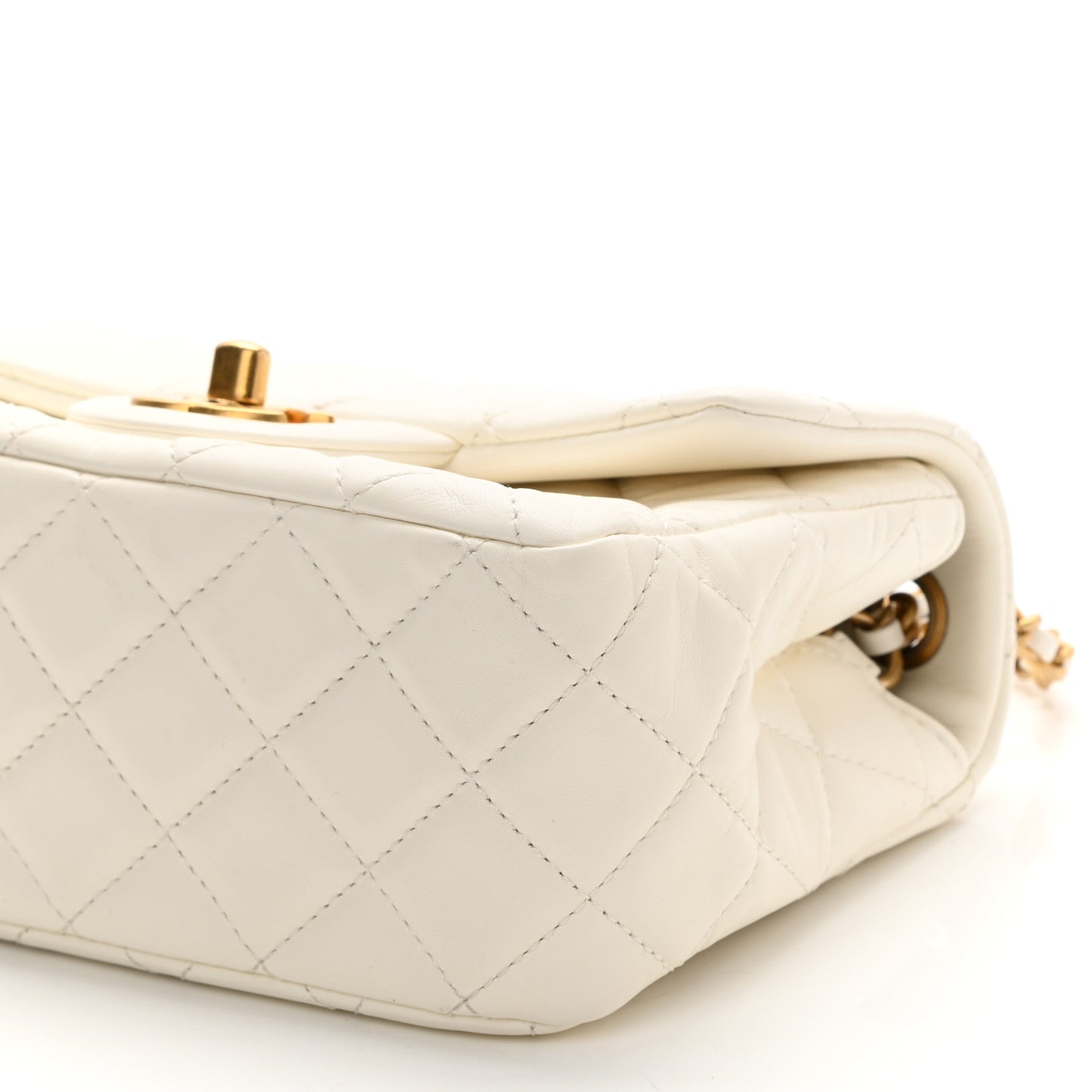 Lambskin Quilted Mini Pearl Crush Flap White