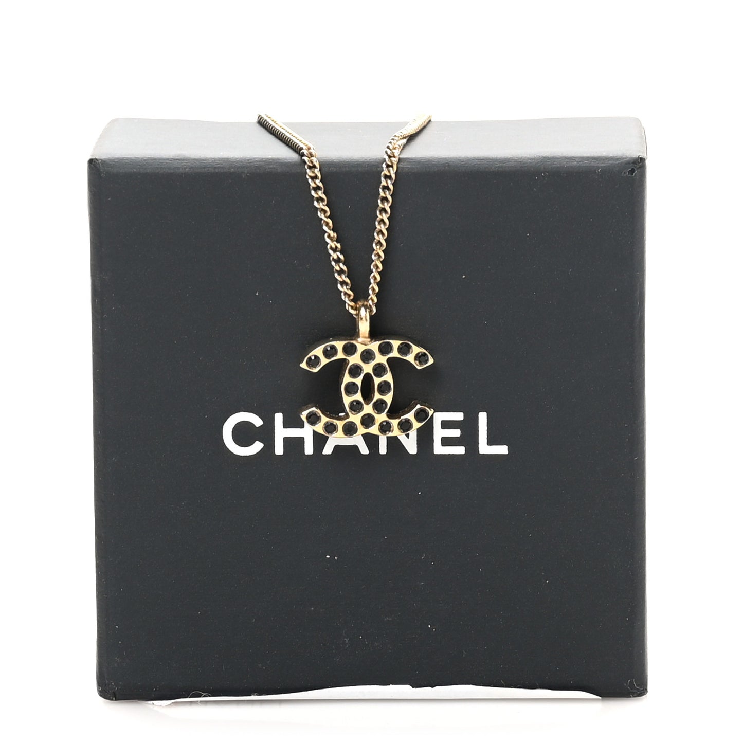 Crystal CC Chain Necklace Gold Black