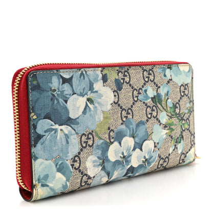 Gucci GG Supreme Monogram Blooms Zip Around Wallet Blue Red 3 of 11