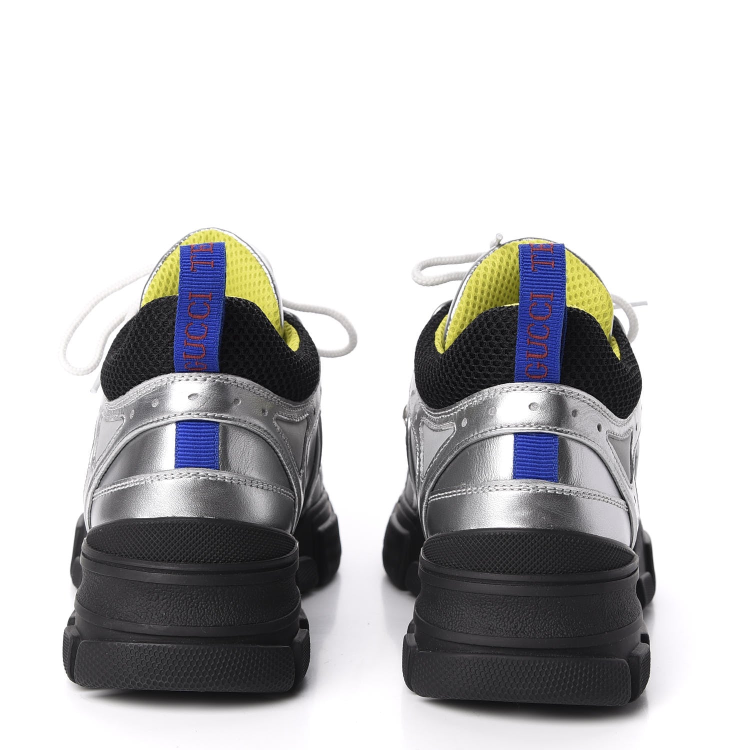 Gucci X SEGA Metallic Calfskin Mesh Womens Flashtrek Sneakers 39 Silver Black 6 of 9